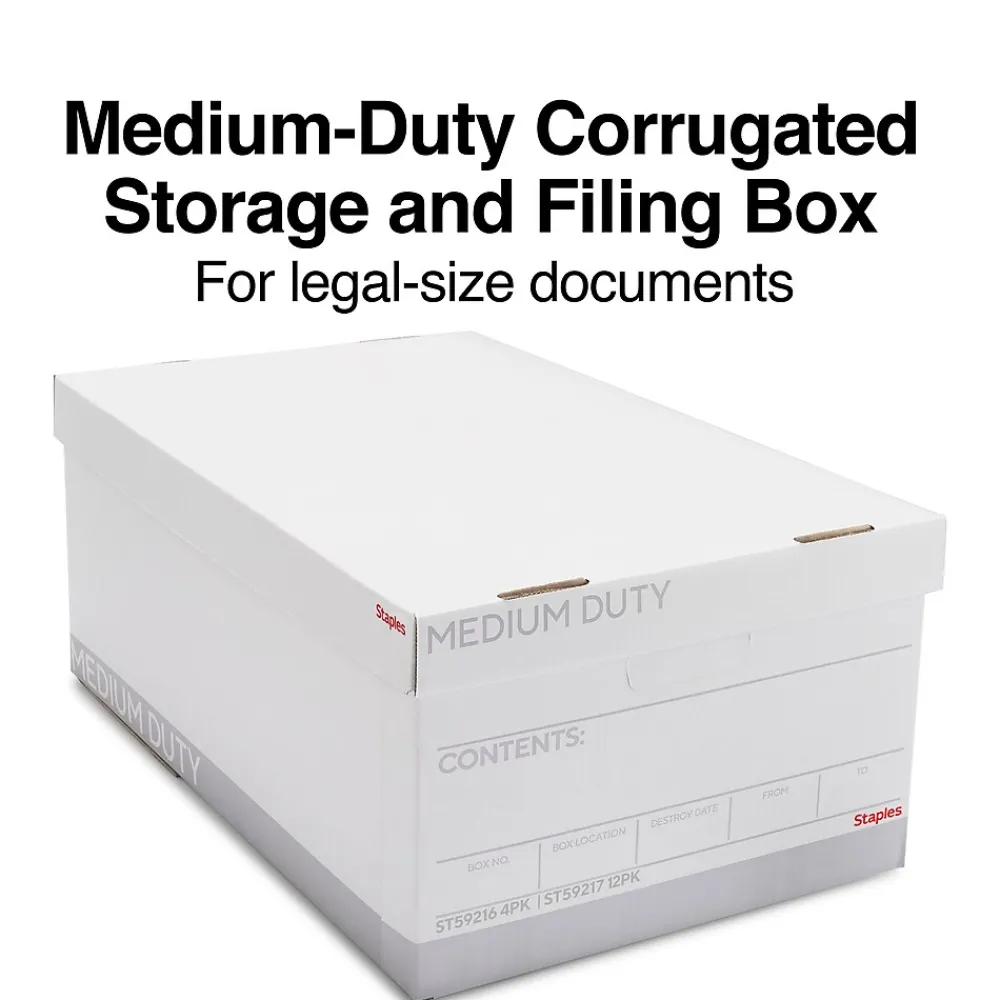 File Storage|Staples Medium Duty File Box, Lift Off Lid, Legal, White/Gray, 4/Carton (TR59216)