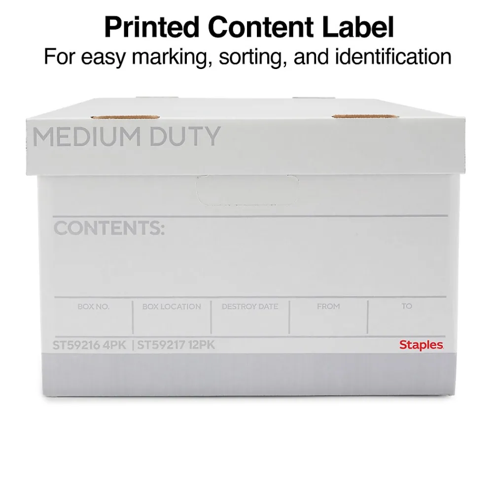 File Storage|Staples Medium Duty File Box, Lift Off Lid, Legal, White/Gray, 12/Carton (TR59217)
