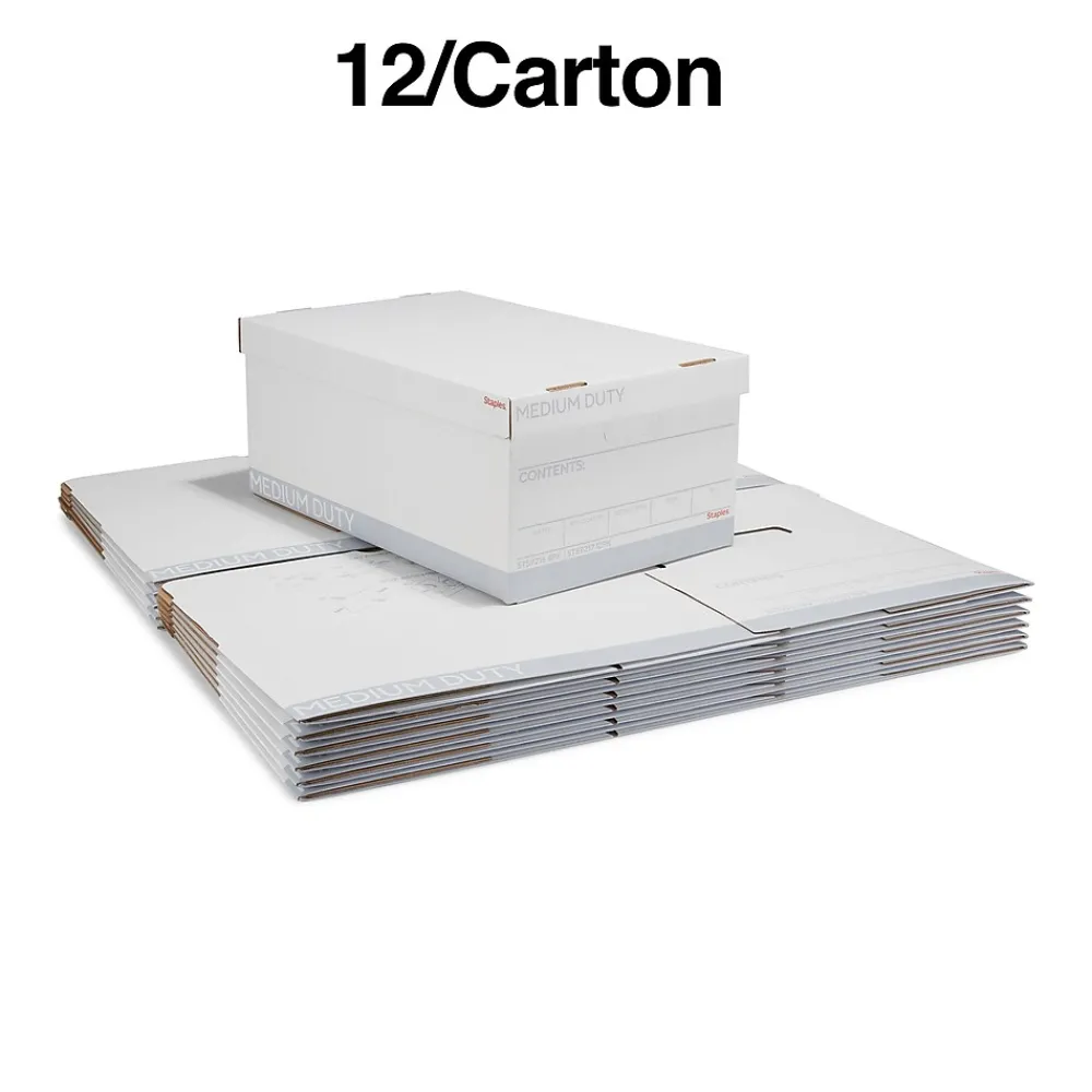 File Storage|Staples Medium Duty File Box, Lift Off Lid, Legal, White/Gray, 12/Carton (TR59217)