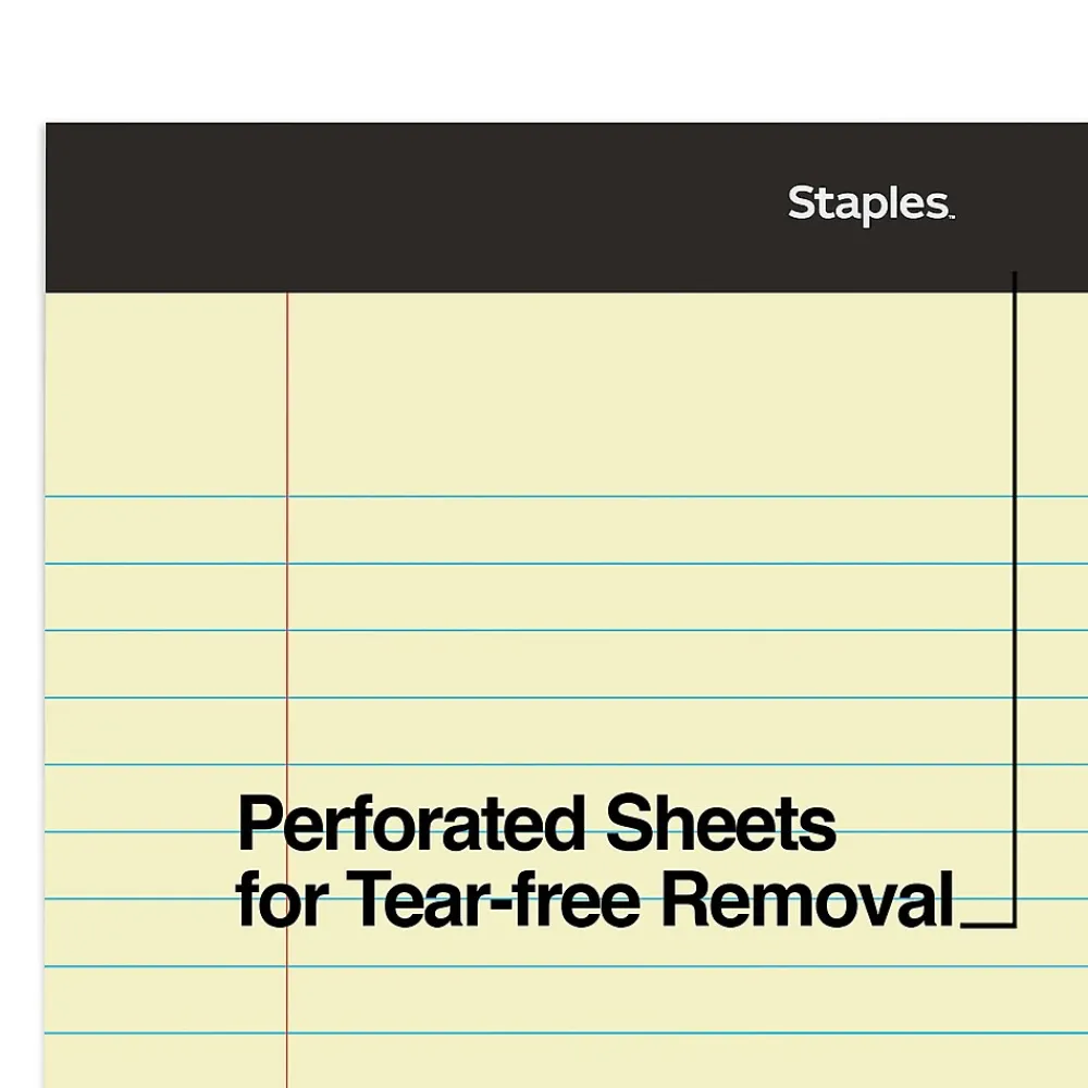 Notepads|Staples Notepad, 8.5" x 14", Wide Ruled, , 50 Sheets/Pad, Dozen Pads/Pack (ST57301) Canary