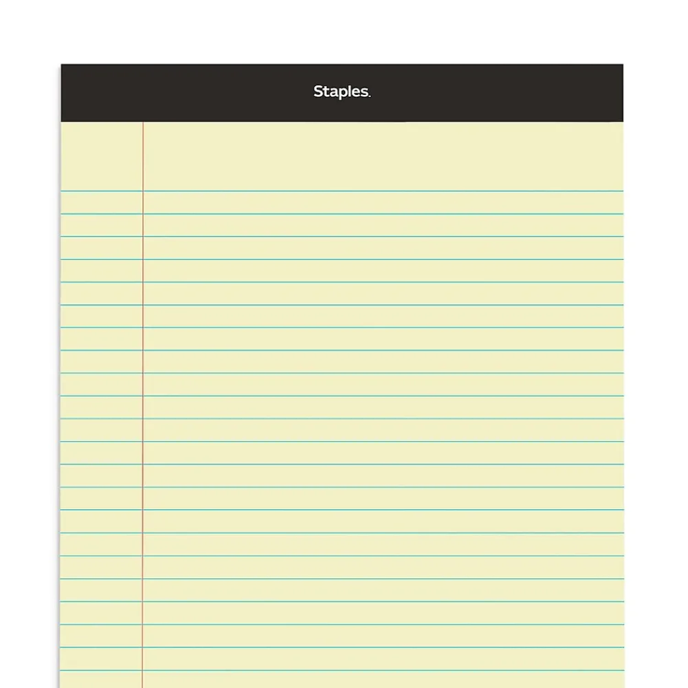 Notepads|Staples Notepad, 8.5" x 14", Wide Ruled, , 50 Sheets/Pad, Dozen Pads/Pack (ST57301) Canary