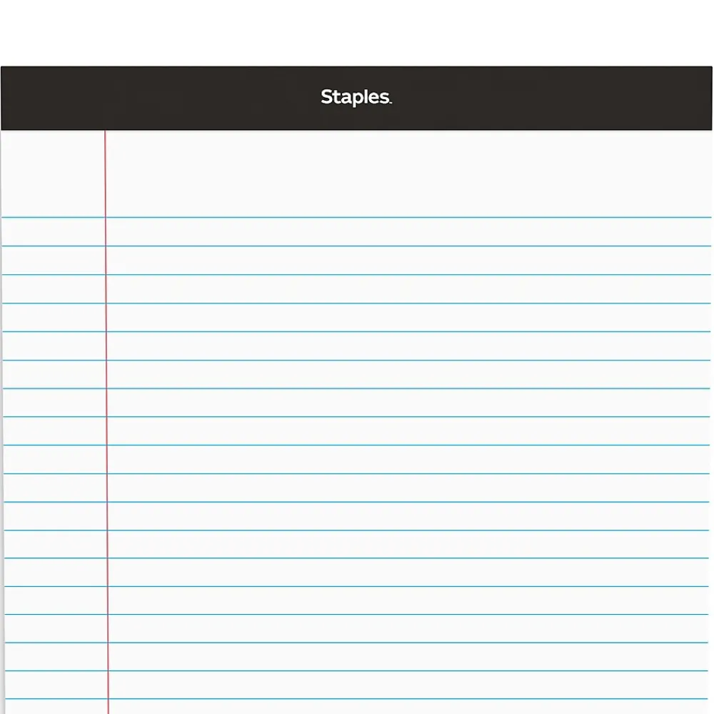 Notepads|Staples Notepad, 8.5" x 11.75", Wide, White, 50 Sheets/Pad (20499)