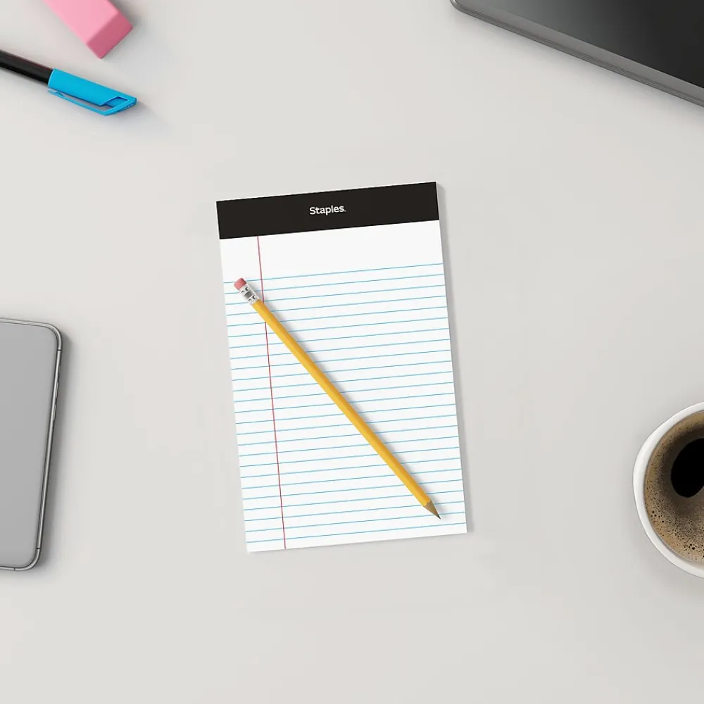 Notepads|Staples Notepads, 5" x 8", Narrow Ruled, , 50 Sheets/Pad, Dozen (ST57338) White