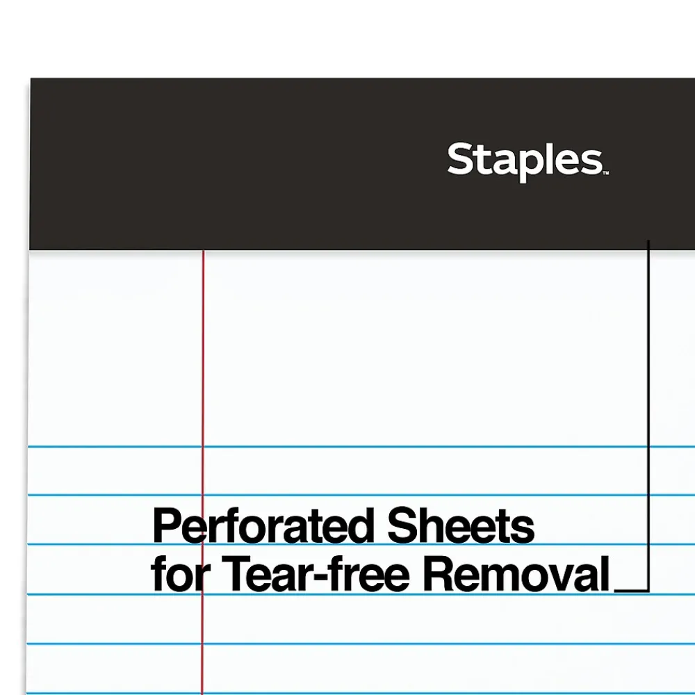 Notepads|Staples Notepads, 5" x 8", Narrow Ruled, , 100 Sheets/Pad, 6 Pads/Pack (ST57343) White
