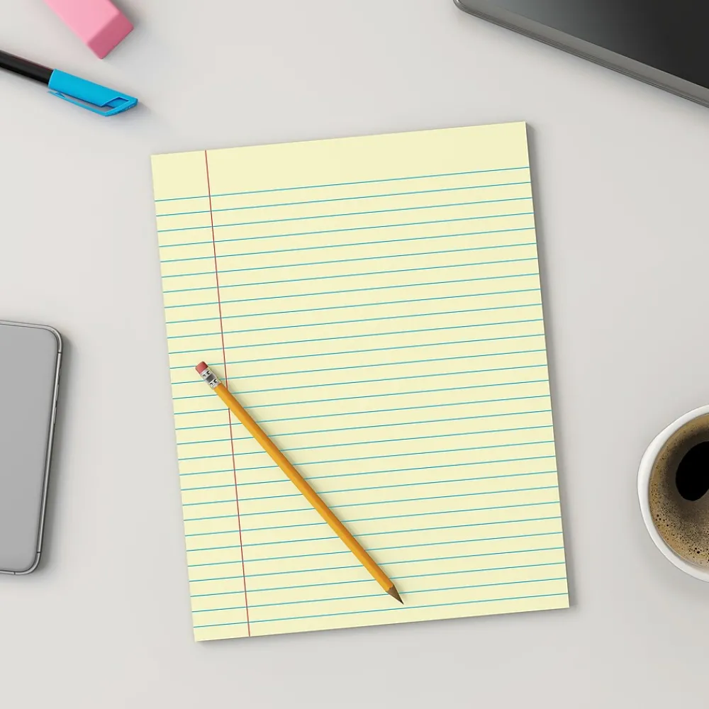 Notepads|Staples Notepads, 8.5" x 11", Wide Ruled, Canary, 50 Sheets/Pad, Dozen Pads/Pack (ST57295)