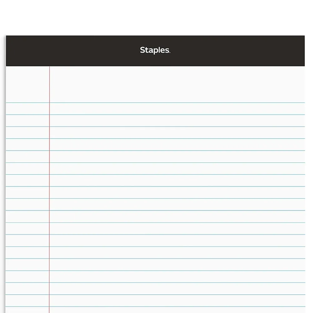 Notepads|Staples Notepads, 8.5" x 11.75", Wide Ruled, White, 50 Sheets/Pad, Dozen (ST57339M/57339)