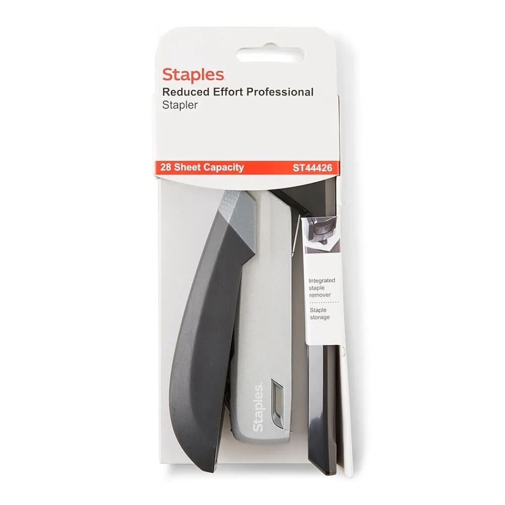 Staplers|Staples One-Touch Desktop Stapler, 28 Sheet Capacity, Black/Silver, 500 (44426)