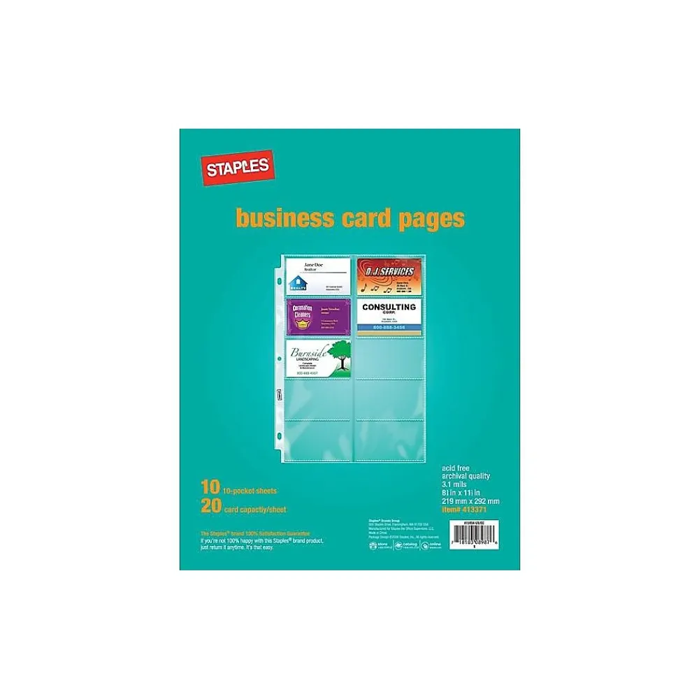 Sheet Protectors|Staples Pages, Clear, 20 Card Capacity, 10/Pack (15934)
