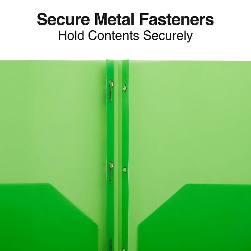 Pocket Folders|Staples 2-Pocket Plastic Presentation Folder with Fasteners, Green (ST26388-CC)