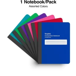 Composition Notebooks|Staples Poly Composition Notebook, 7.5" x 9.75" College Ruled, 80 Sheets, Assorted Colors, 24/Carton (42080CT)
