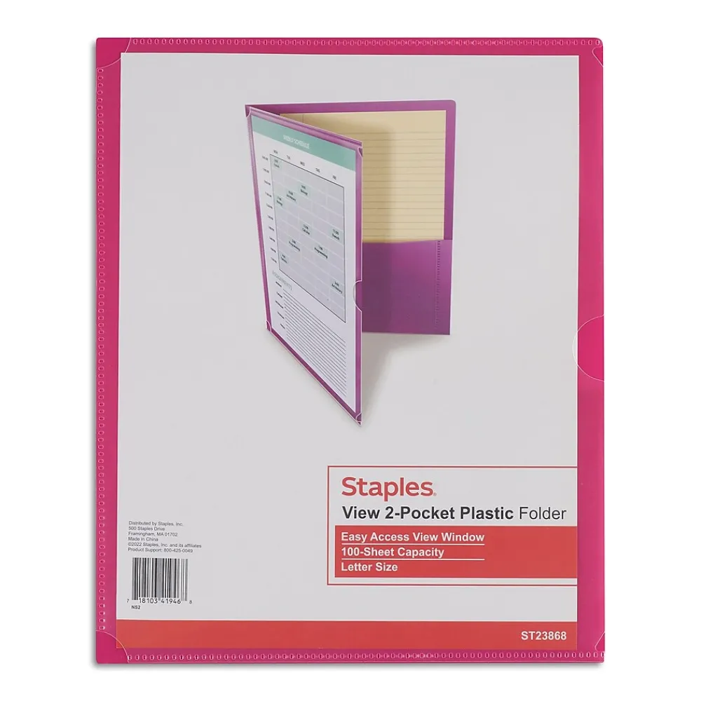 Pocket Folders|Staples Poly 2-Pocket View Folder, Assorted Colors (23868)