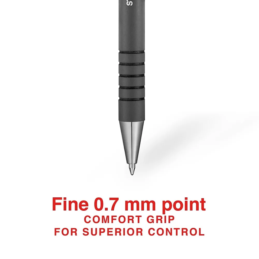 Pens|Staples Postscript Retractable Ballpoint Pens, Fine Point, Black Ink, Dozen (18264)