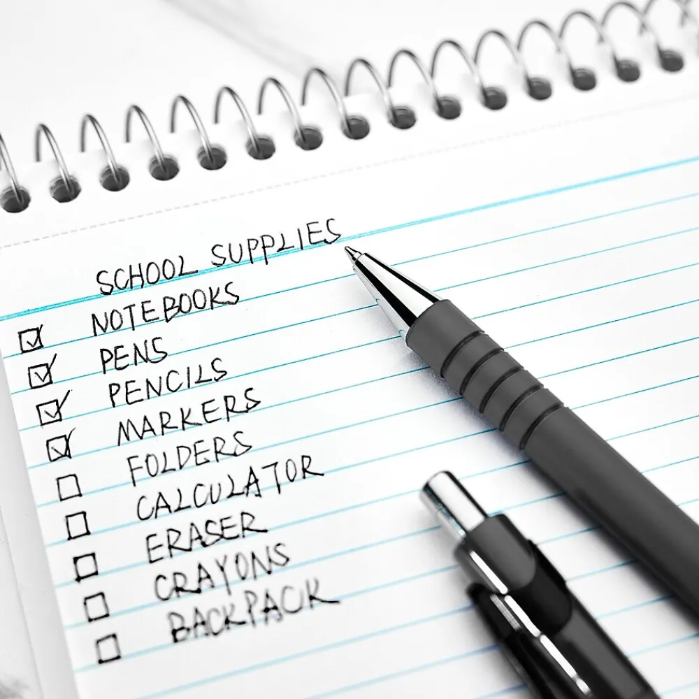 Pens|Staples Postscript Retractable Ballpoint Pens, Fine Point, Black Ink, Dozen (18264)