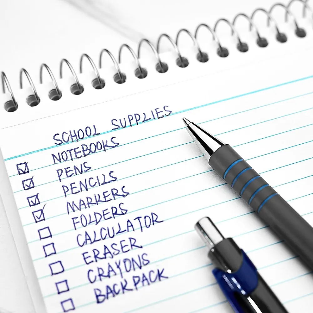 Pens|Staples Postscript Retractable Ballpoint Pens, Medium Point, Blue Ink, Dozen (18263)