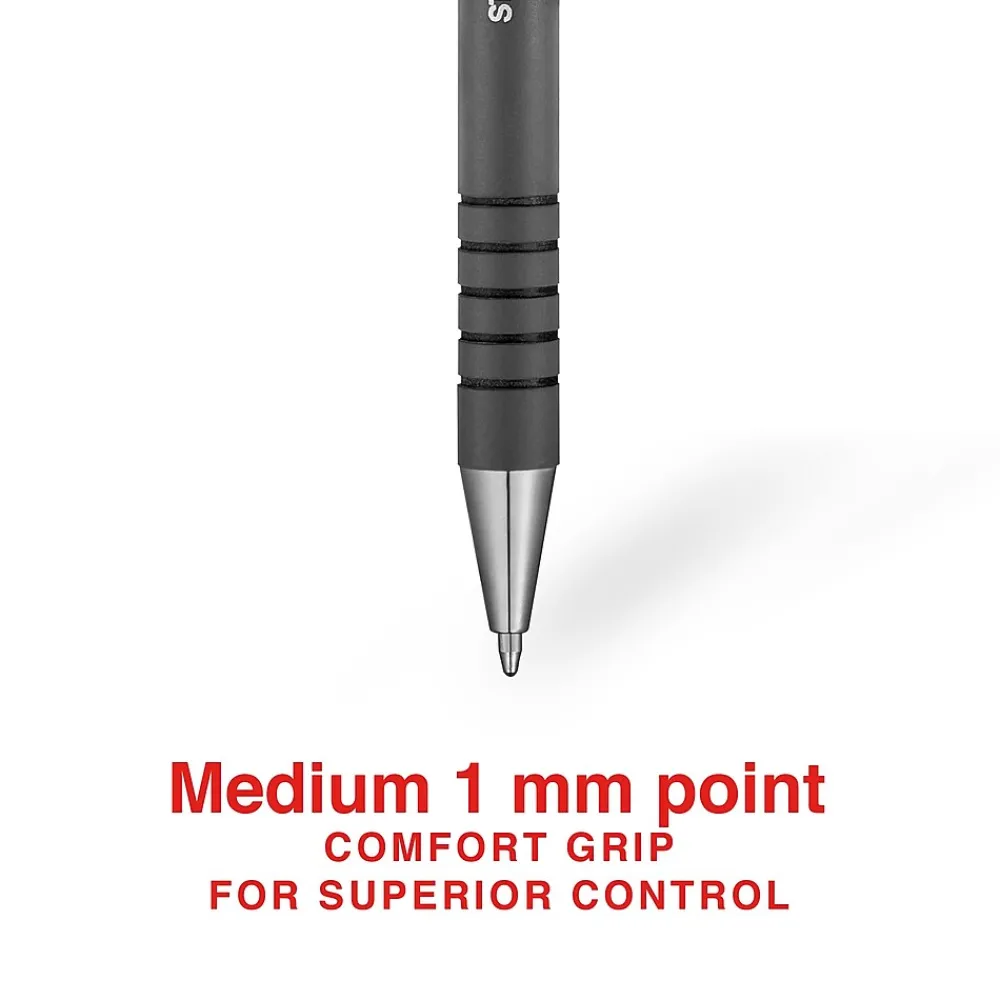 Pens|Staples Postscript Retractable Ballpoint Pens, Medium Point, Black Ink, Dozen (18262)