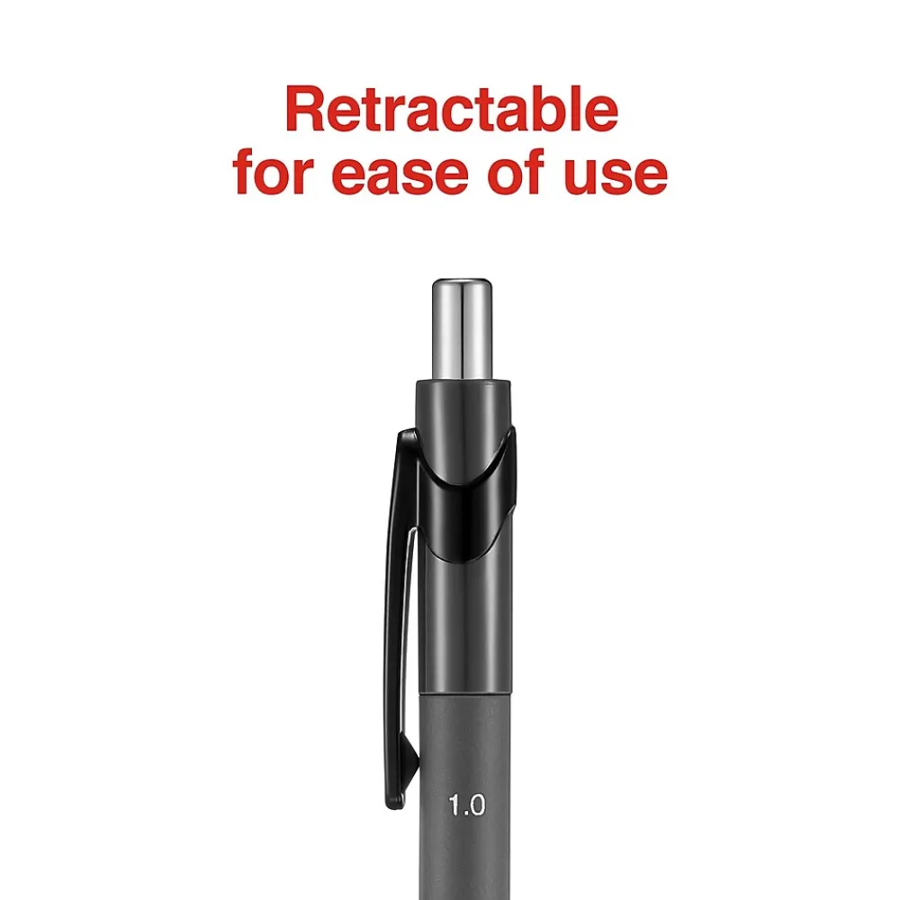Pens|Staples Postscript Retractable Ballpoint Pens, Medium Point, Black Ink, Dozen (18262)
