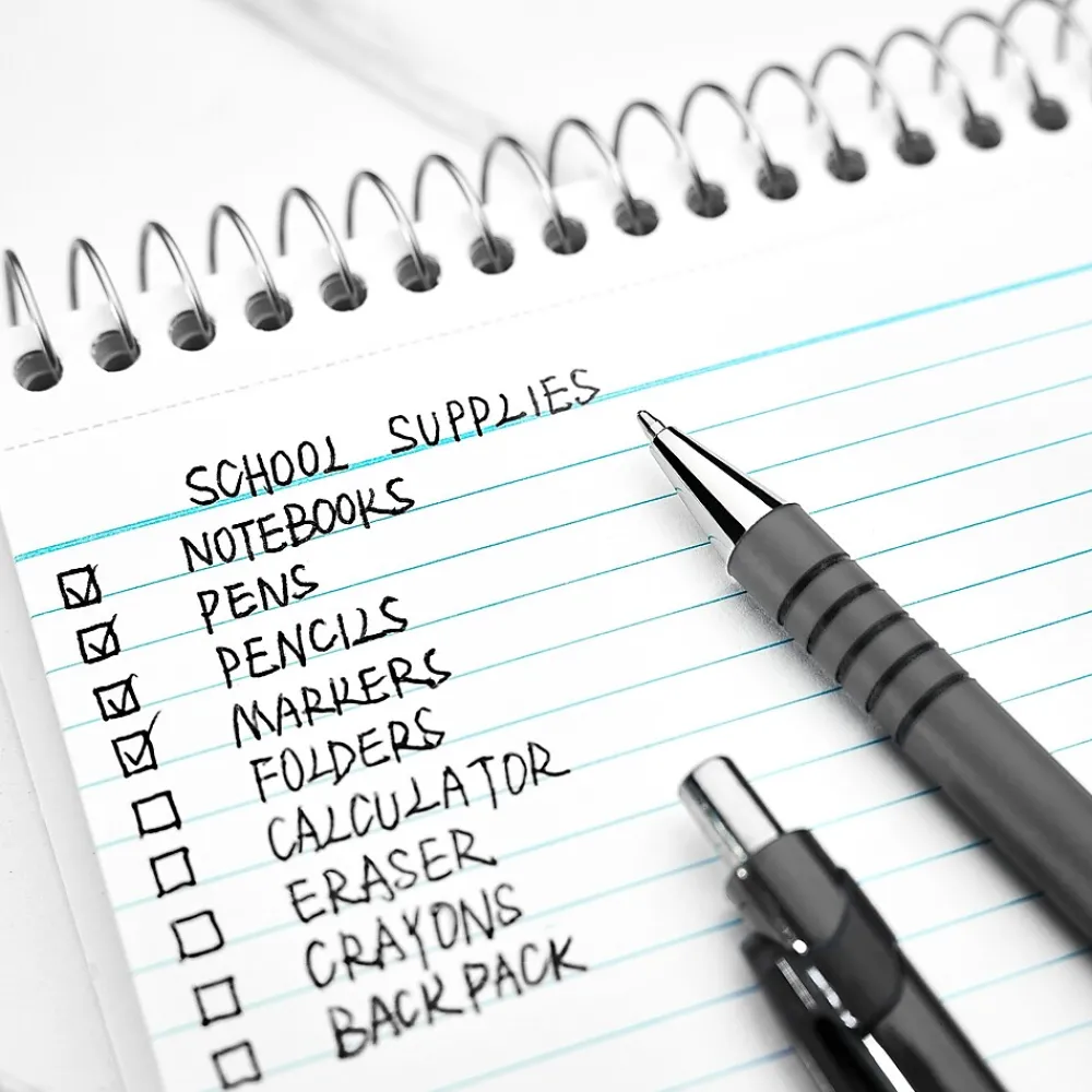 Pens|Staples Postscript Retractable Ballpoint Pens, Medium Point, Black Ink, Dozen (18262)