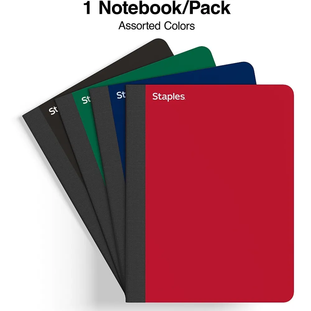 Composition Notebooks|Staples Premium Composition Notebook, 7.5" x 9.75", College Ruled, 100 Sheets, Assorted Colors (TR58341)
