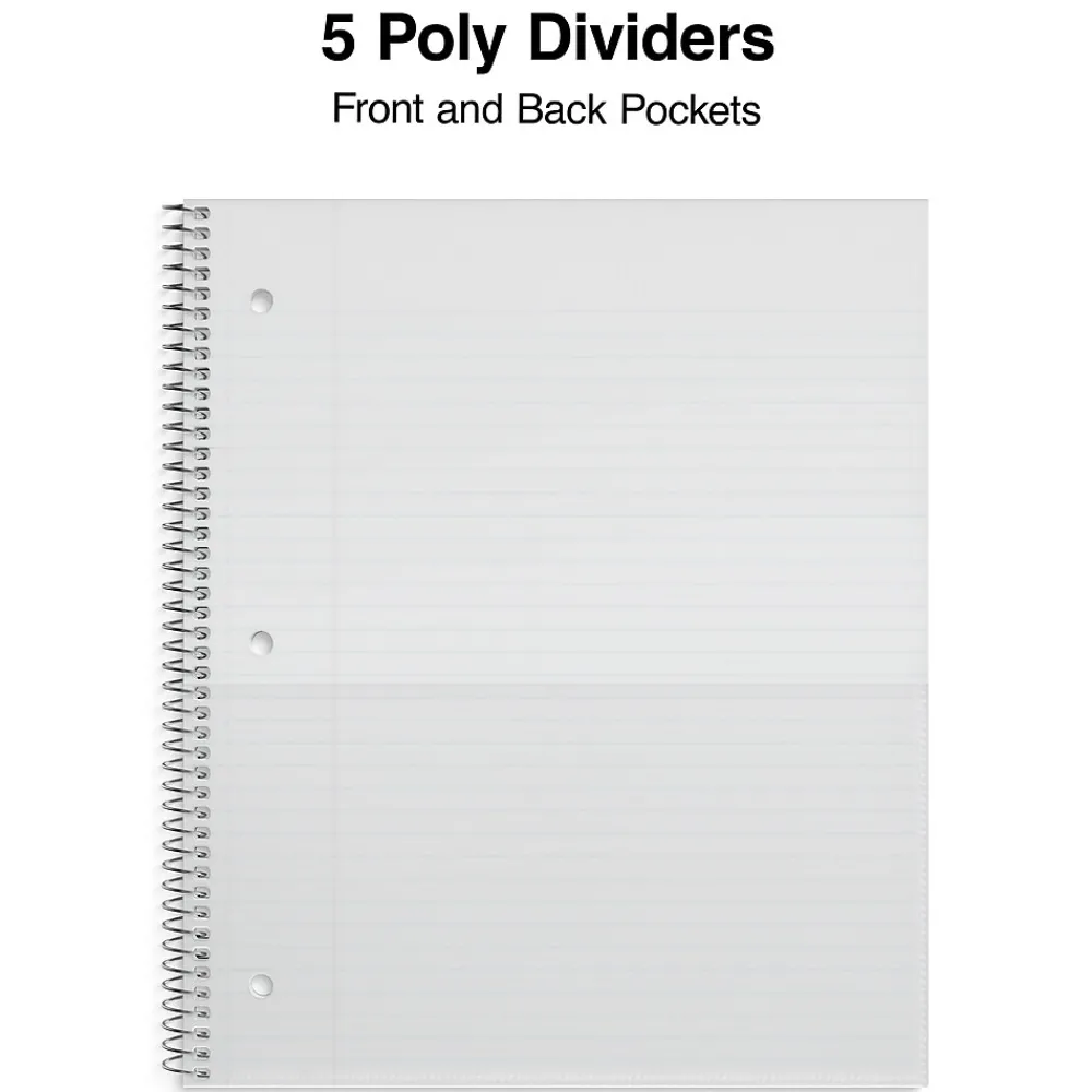 Subject Notebooks|Staples Premium Poly 5-Subject Notebook, 8.5" x 11", College Ruled, 200 Sheets, (ST58319) Red