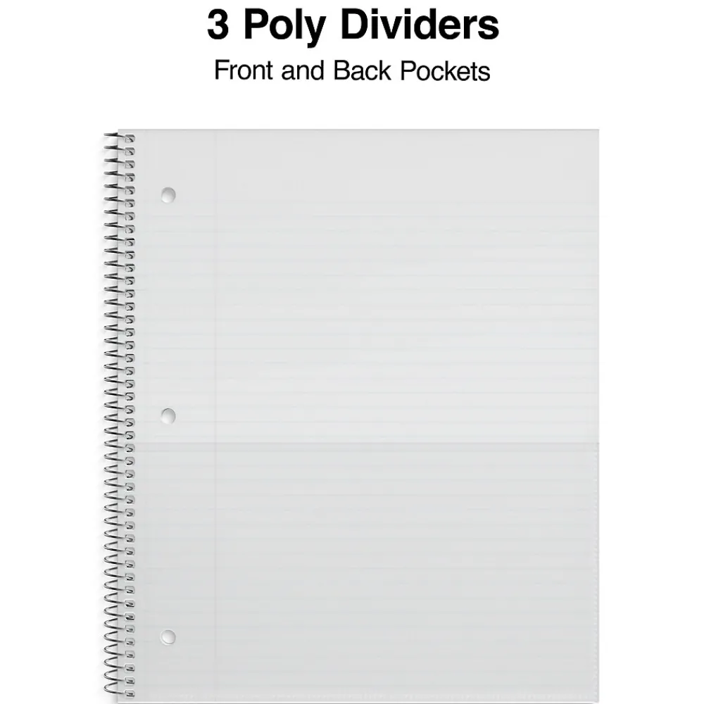 Subject Notebooks|Staples Premium Poly 3-Subject Notebook, 8.5" x 11", College Ruled, 150 Sheets, (ST58314) Blue