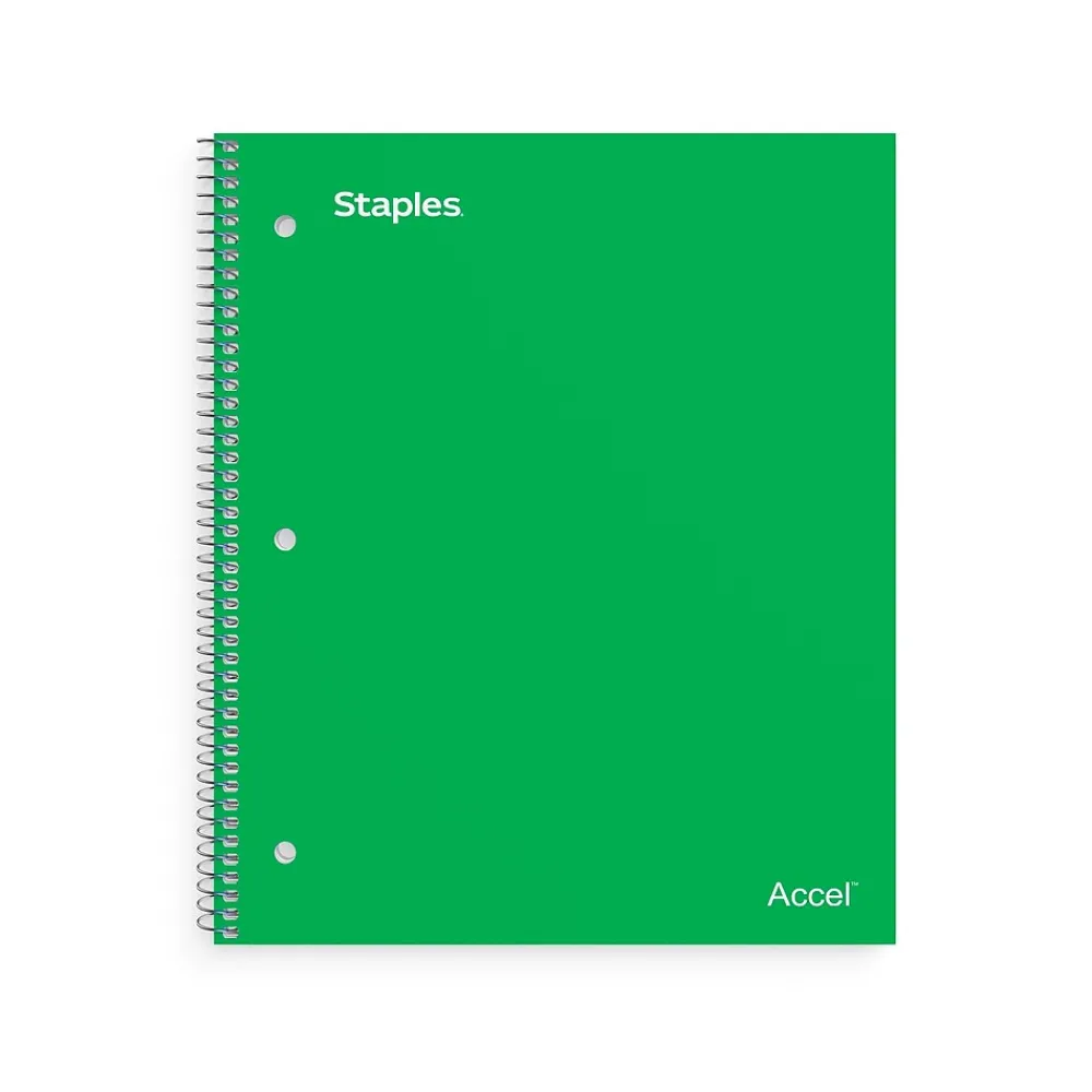 Notebooks|Staples Premium Poly 1-Subject Notebook, 8" x 10.5", Wide Ruled, 100 Sheets, (TR51452) Green