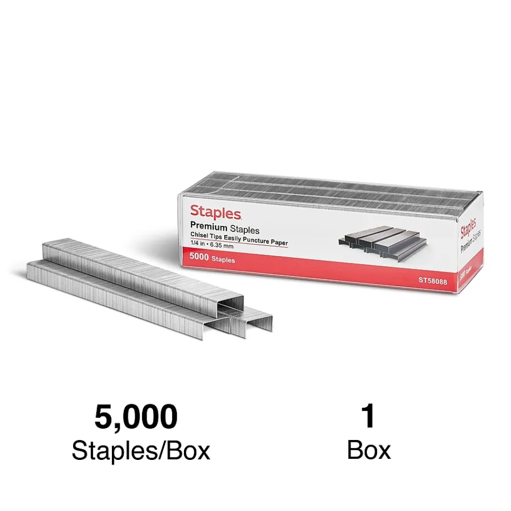 Staples|Staples Premium , 1/4" Leg Length, 5000/Box (TR58088)
