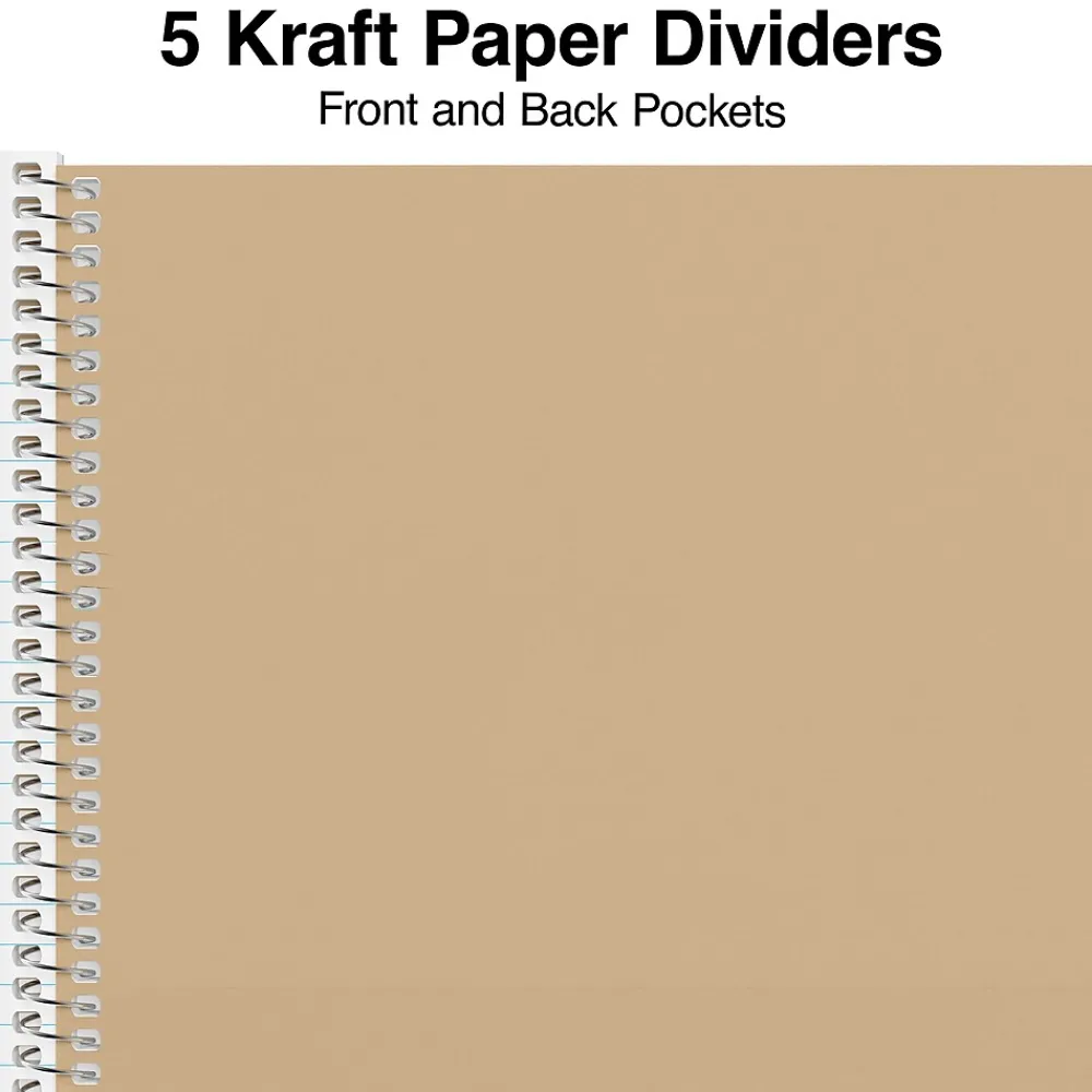 Subject Notebooks|Staples Premium 5-Subject Notebook, 8.5" x 11", College Ruled, 200 Sheets, Brown (TR52122)