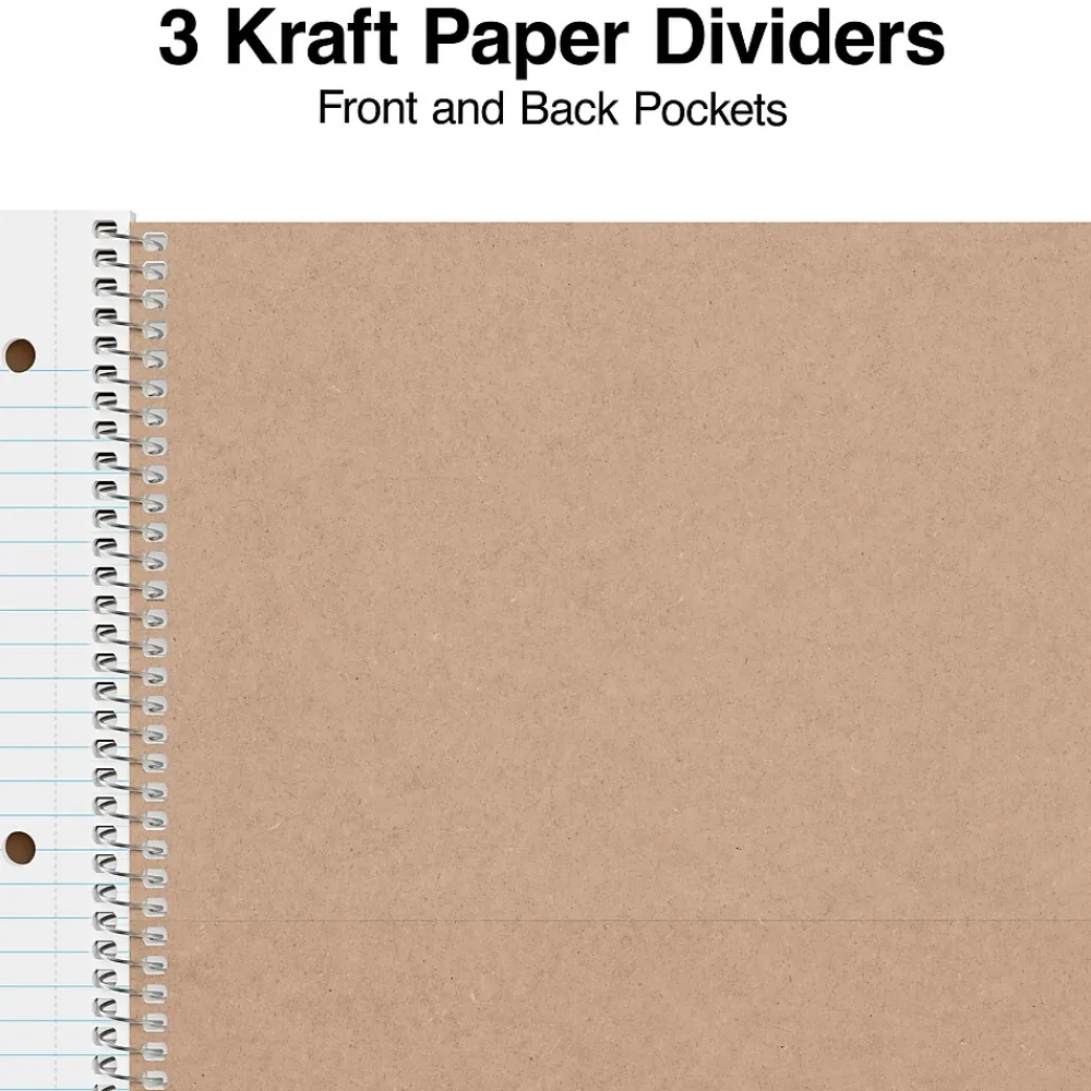 Subject Notebooks|Staples Premium 3-Subject Notebook, 8.5" x 11", College Ruled, 150 Sheets, Brown (TR52123)