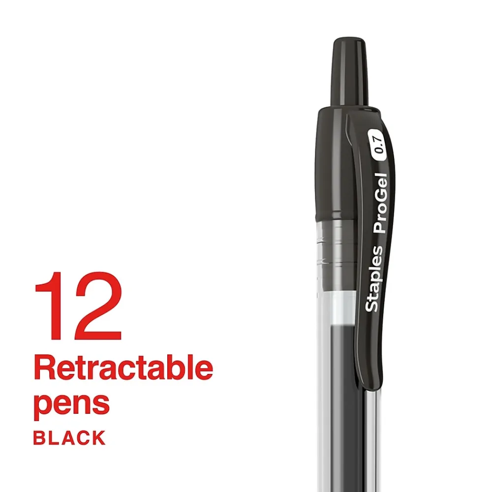 Pens|Staples ProGel™ Retractable Gel Pen, Fine Point, 0.7mm, Black Ink, Dozen (ST62095)