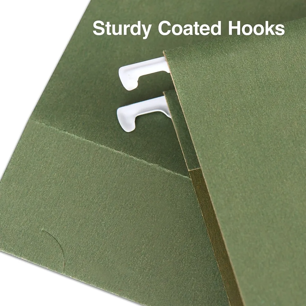 Hanging File Folders|Staples Reinforced Box-Bottom Hanging File Folders, 3" Expansion, 1/5-Cut Tab, Letter Size, Standard Green, 25/Box