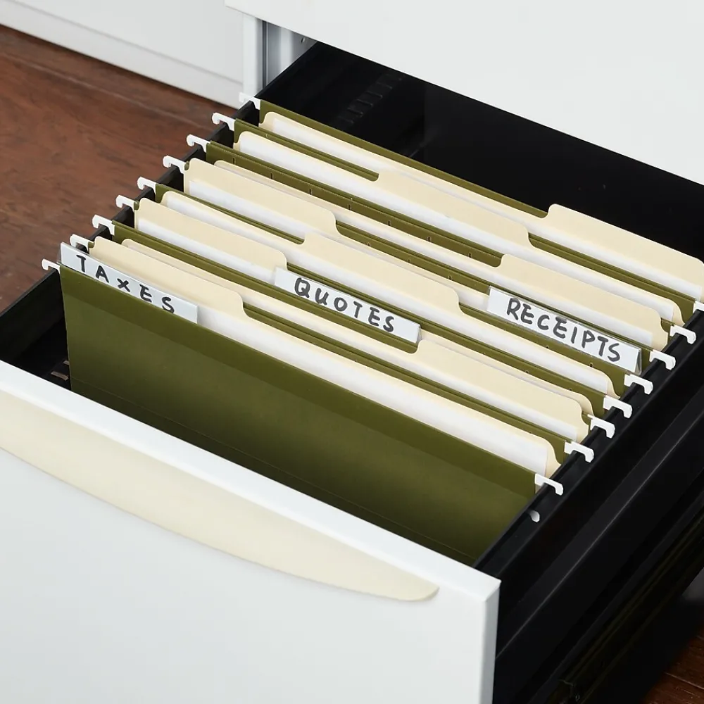 Hanging File Folders|Staples Reinforced Box-Bottom Hanging File Folders, 3" Expansion, 1/5-Cut Tab, Letter Size, Standard Green, 25/Box