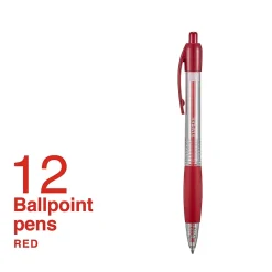 Pens|Staples Retractable Ballpoint Pens, Medium Point, Red Ink, Dozen (50792)