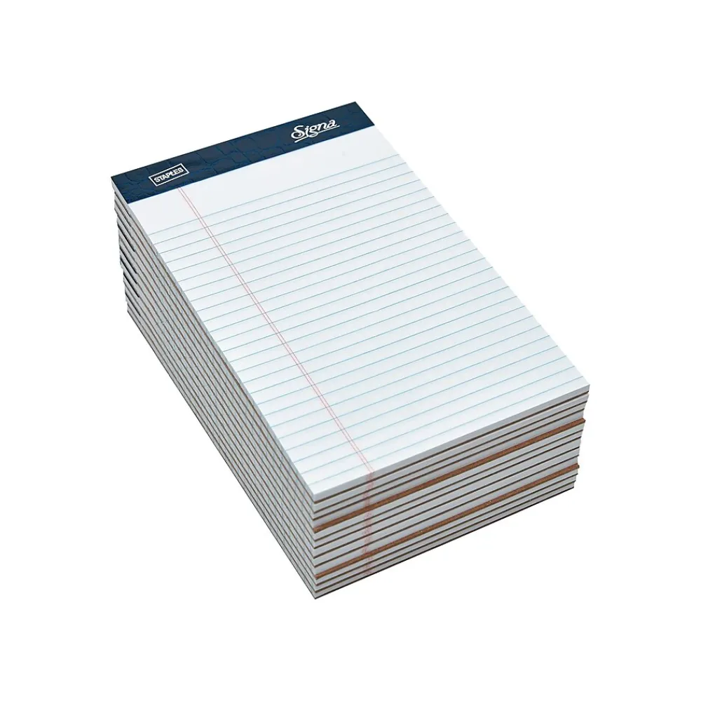 Notepads|Staples Signa Notepads, 5" x 8", Wide Ruled, White, 50 Sheets/Pad, 12 Pads/Pack (18128/18128STP)