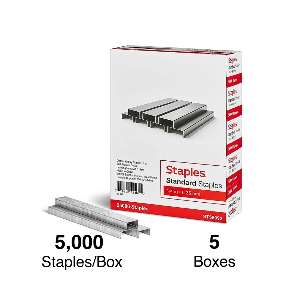 Staples|Staples Standard , 1/4" Leg Length, 5000/Box, 5/Pack (TR58092)