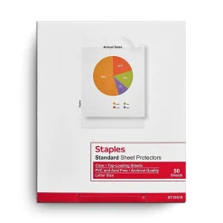 Sheet Protectors|Staples Standard Weight Sheet Protector, 8.5" x 11", Clear, 50/Box (10519-CC)
