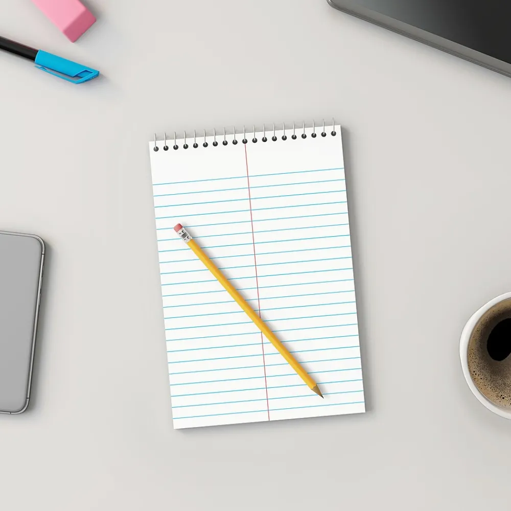 Notepads|Staples Steno Pad, 6" x 9", Gregg Ruled, White, 80 Sheets/Pad, Dozen (ST57354/TR57354)