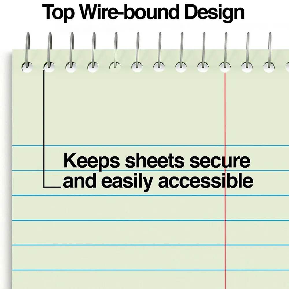 Notepads|Staples Steno Pads, 6" x 9", Gregg Ruled, Green, 80 Sheets/Pad, Dozen Pads/Pack (ST57353)