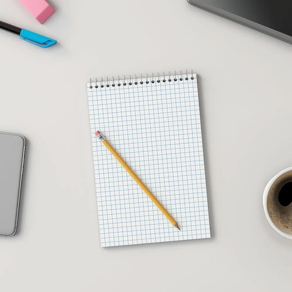 Notepads|Staples Steno Pads, 6" x 9", Graph Ruled, White, 80 Sheets/Pad, 6 Pads/Pack (ST57352)