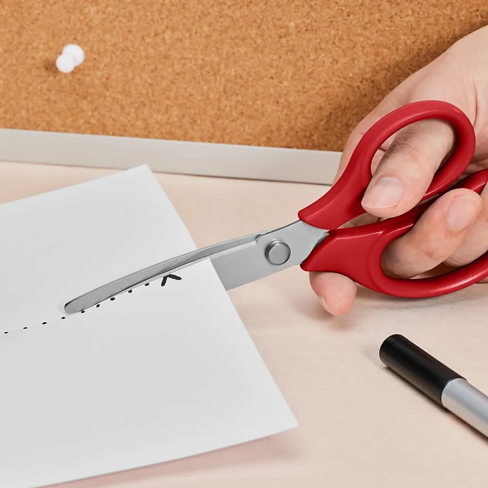 Scissors|Staples Student 7" Stainless Steel Scissors, Pointed Tip, Red (TR55049)