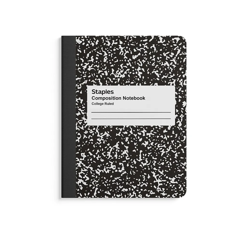 Composition Notebooks|Staples 1-Subject Composition Notebooks, 7.5" x 9.75", College Ruled, 100 Sheets, , 4/Pack (ST58371C) Black