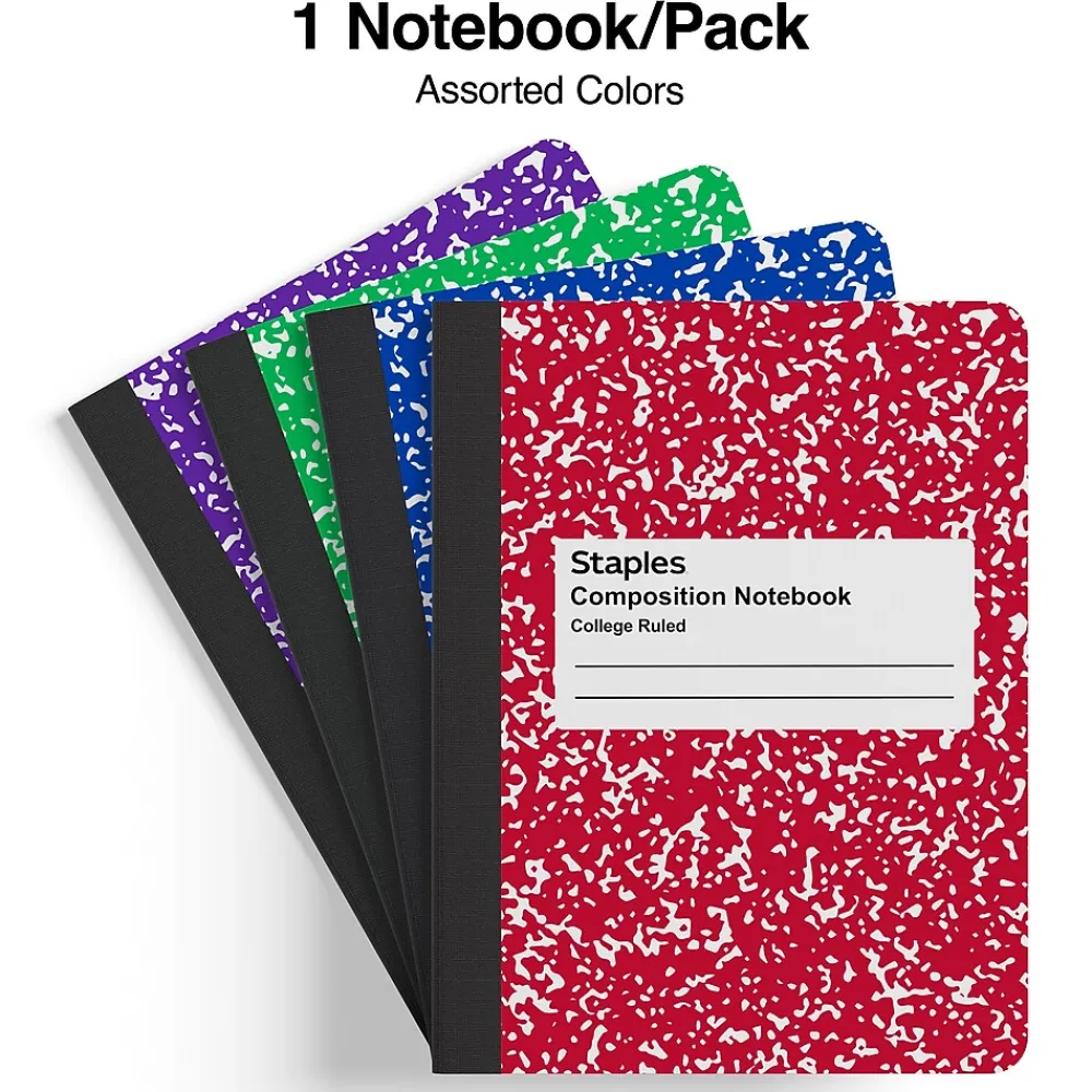 Composition Notebooks|Staples 1-Subject Composition Notebooks, 7.5" x 9.75", College Ruled, 100 Sheets (ST55063C)