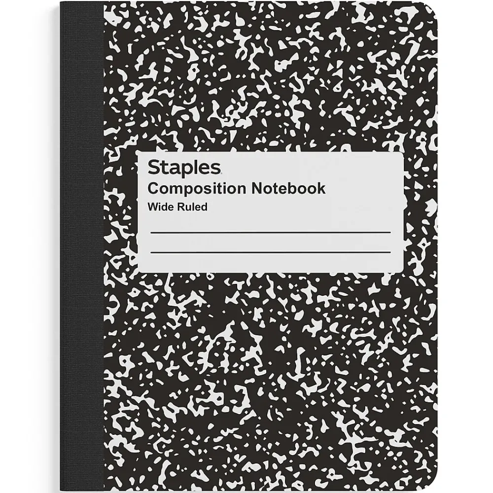 Composition Notebooks|Staples 1-Subject Composition Notebook, 7.5" x 9.75", Wide Ruled, 100 Sheets, (ST55076C) Black
