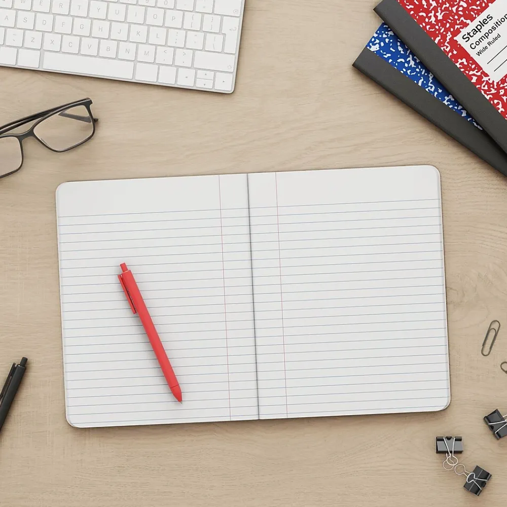 Composition Notebooks|Staples 1-Subject Composition Notebook, 7.5" x 9.75", Wide Ruled, 100 Sheets, (ST55076C) Black