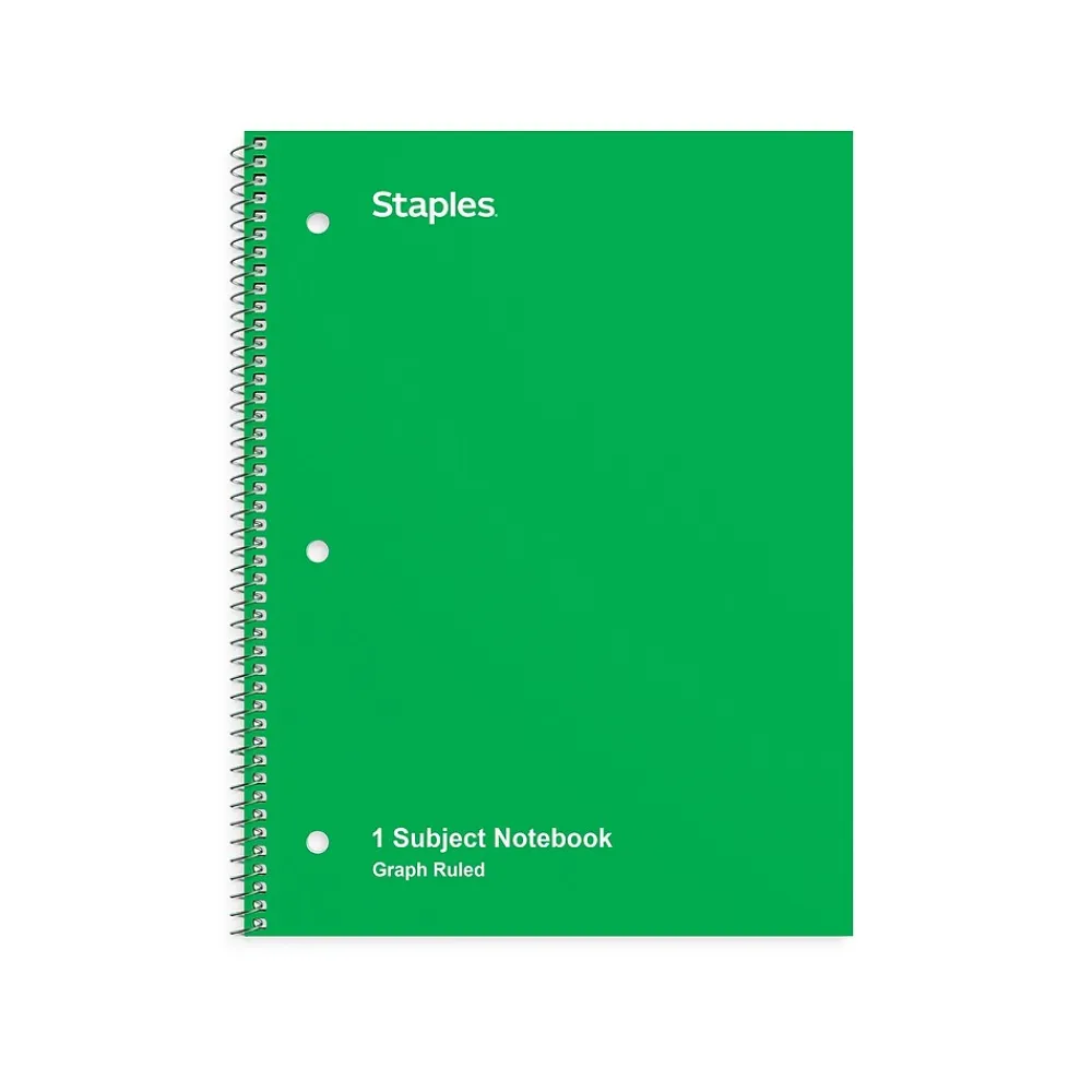 Notebooks|Staples 1-Subject Notebook, 8" x 10.5", Graph Ruled, 70 Sheets, (ST23987C) Green