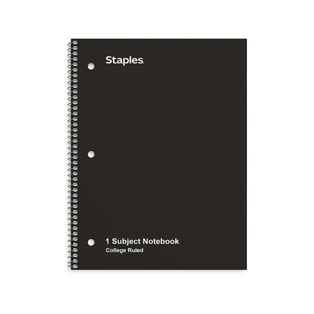 Subject Notebooks|Staples 1-Subject Notebook, 8" x 10.5", College Ruled, 70 Sheets, (TR27499) Black