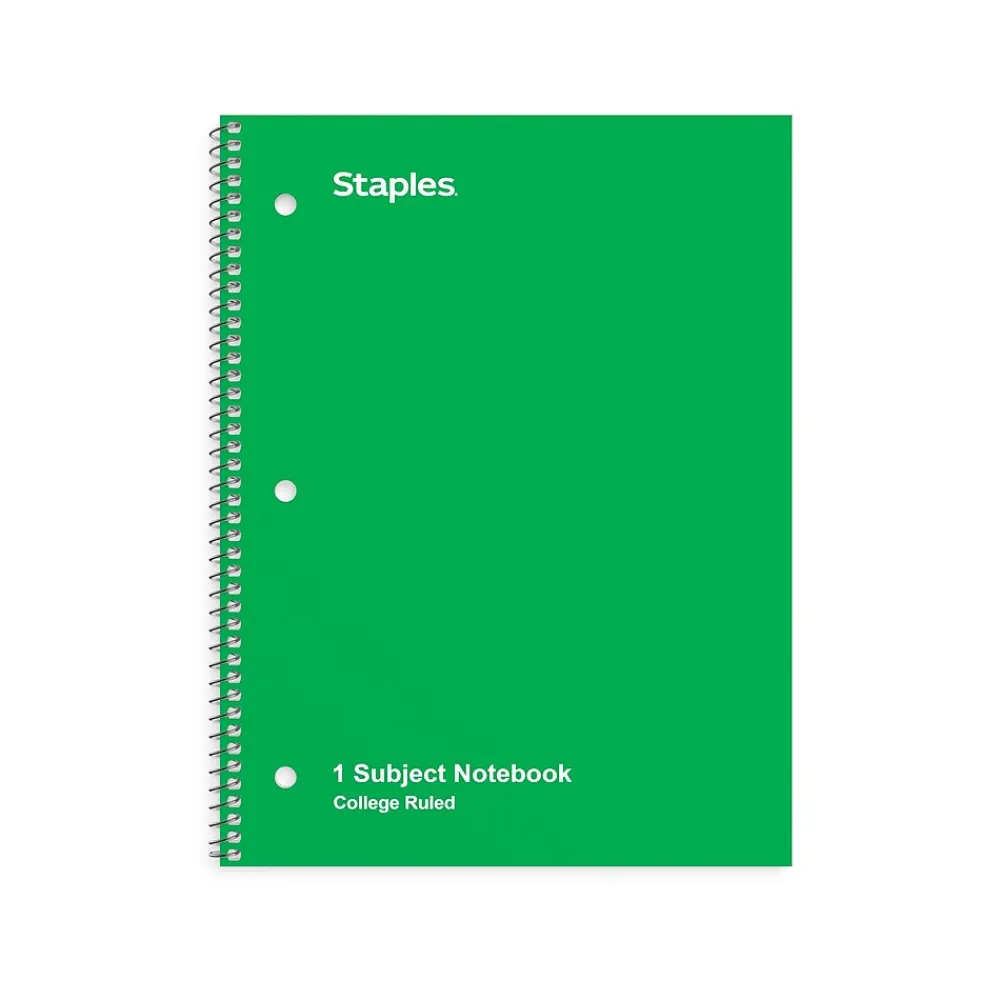Subject Notebooks|Staples 1-Subject Notebook, 8" x 10.5", College Ruled, 70 Sheets, (TR27502) Green