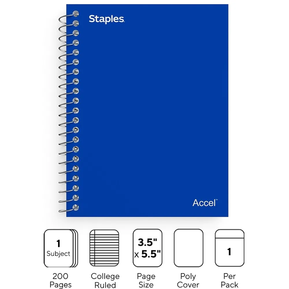 Notebooks|Staples ® 1-Subject Professional Notebooks, 4.5" x 5.5", College Ruled, 200 Sheets, Assorted (12891-CC)