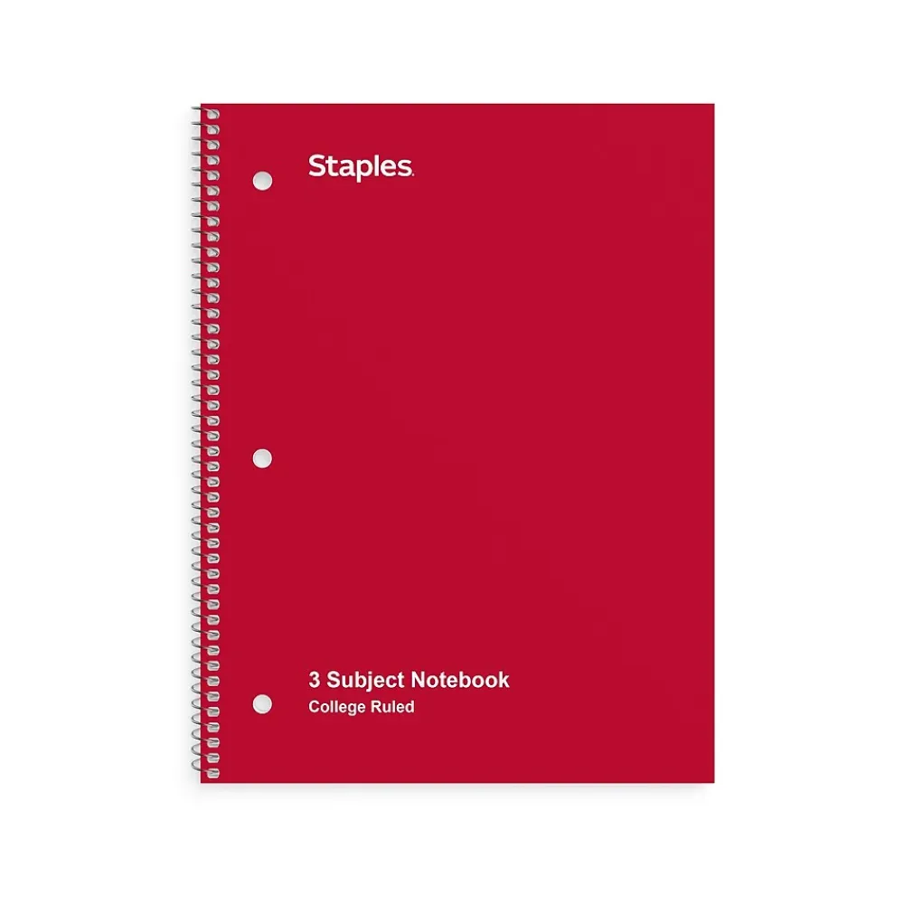 Subject Notebooks|Staples ® 3-Subject Subject Notebooks, 8.5" x 11", College Ruled, 150 Sheets, Assorted (27524M)