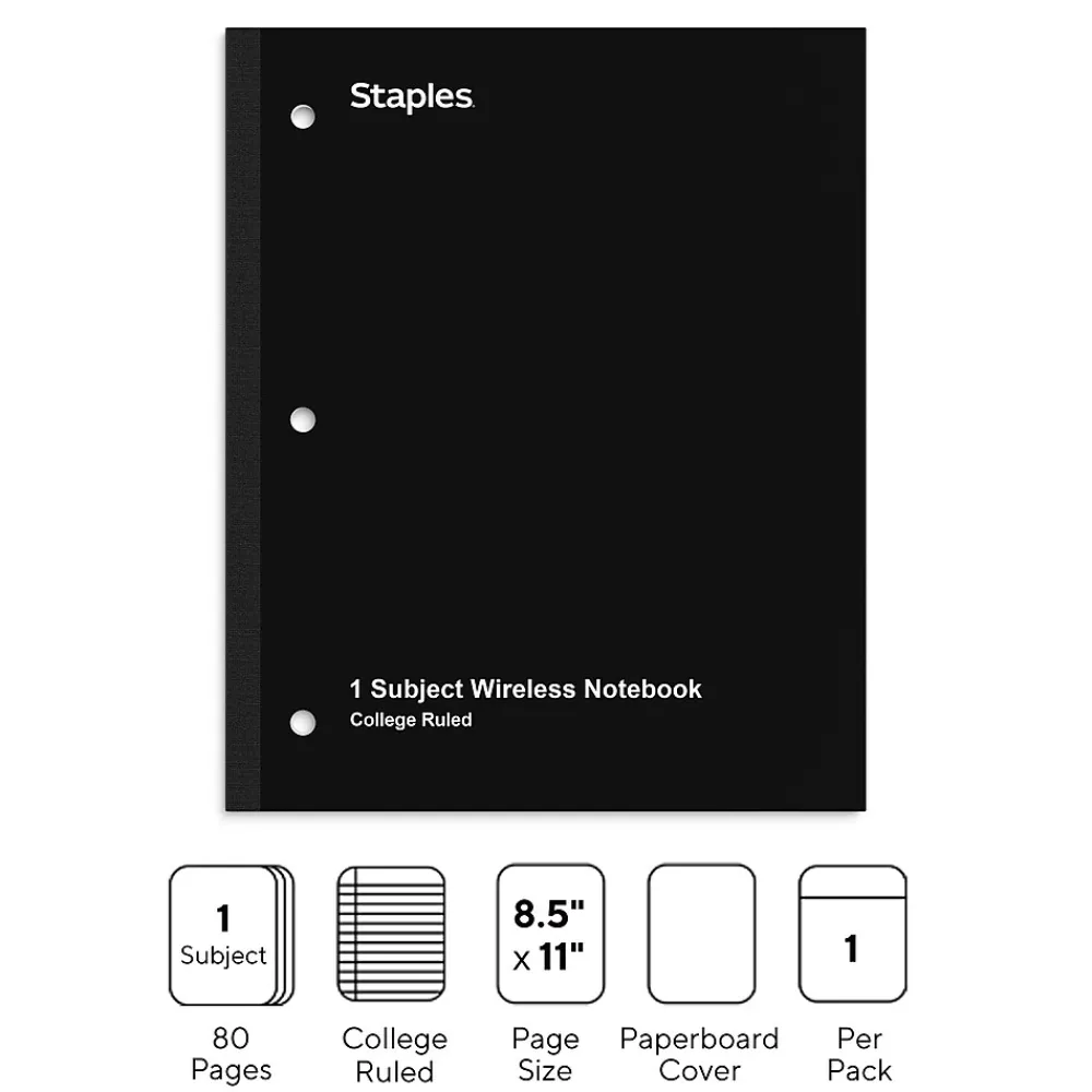 Subject Notebooks|Staples ® 1-Subject Subject Notebooks, 8.5" x 11", College Ruled, 100 Sheets, Assorted (27628/54896)