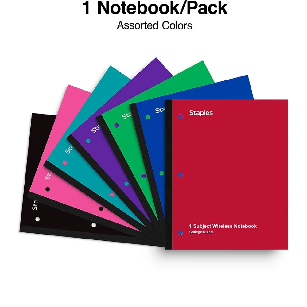 Subject Notebooks|Staples ® 1-Subject Subject Notebooks, 8.5" x 11", College Ruled, 100 Sheets, Assorted (27628/54896)